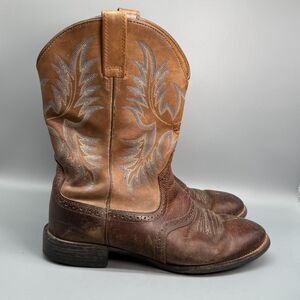 Ariat Heritage Men's 11 Brown Leather Western Boots Pull On Block Heel Mid-Calf